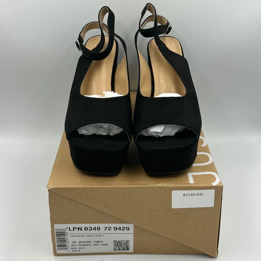 JustFab Hadley Black Platform Block Heeled Sandals Sz 8 NIB Bratz Style Peep Toe